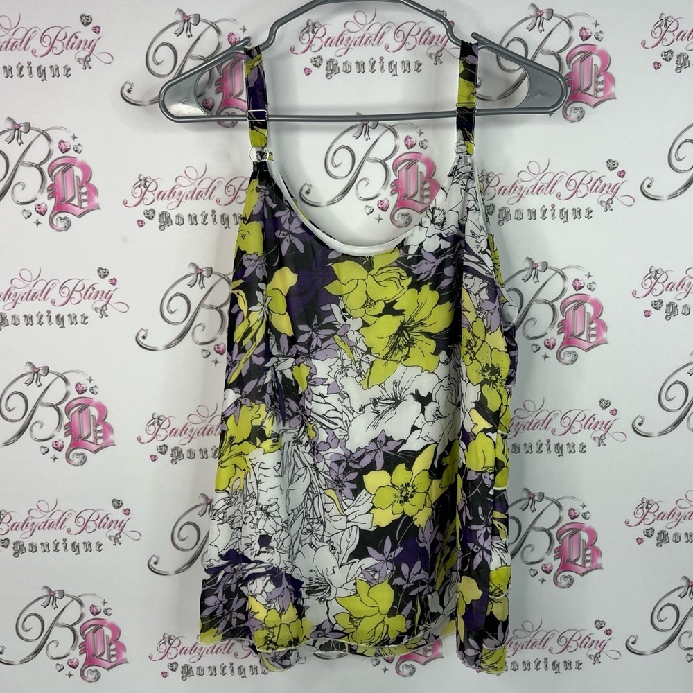 Cleo tank top ruffle frilly tiered flowers Multicolor Floral Camisole - Picture 2 of 8